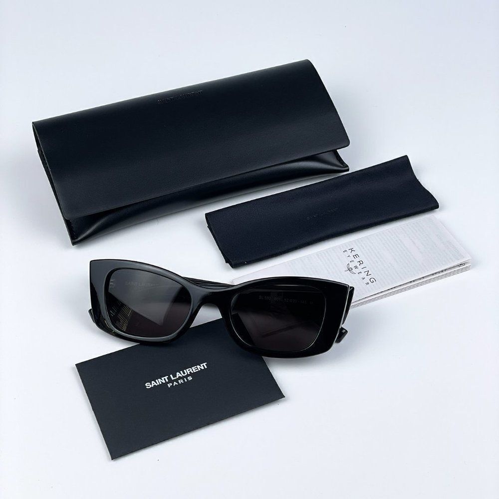 NEW Saint Laurent SL593 001 Black Square Unisex Sunglasses - Picture 11 of 11